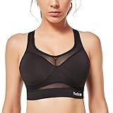 Yvette Sport BH Starker Halt Mesh Ringerrücken Große Brüste Ohne Bügel Bustier für Fitness Lauf Yoga, Schwarz, XL(D-F) fit 90D 90E 90F