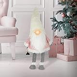 ECD Germany LED Wichtel-Figur mit warmweiß beleuchtete Laterne und Nase 80cm Rosa-Weiß stehend batteriebetrieben Weihnachtsdeko Weihnachtswichtel Weihnachtszwerg Deko Zwerg Gnom Plüsch Puppe mit Mü