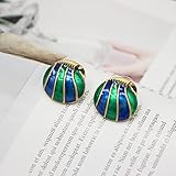 XCLWL Europäische und amerikanische Emaille Glasur Ohrringe warme echte Vergoldung Shell Tropf Glasur Ohrringe antike Accessoires S925 Silber Nadel Ohrringe-Blau-grü