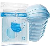 50 Stück Mund-Nasen-Maske, 3lagig, blau, deutschsprachige Verpackung von LIVAIA, 3-lagige Gesichtsmaske 50 Stück