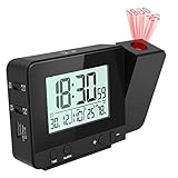 Projektionswecker E-More digitaler Wecker Reisewecker 4 einstellbare Projektionshelligkeit Tischuhr Mit Dual-Alarm Snooze Datum Zeit- und Temperaturanzeige, 180 ° Flip-Anzeige und 12 / 24H