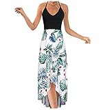 CCOOfhhc Freizeitkleider Damen Lang Sommer Asymmetrisch Sommerkleider Große Größen Maxikleid Blumen Elegant Kleider V Ausschnitt Ärmellos Rückenfrei Abendkleider Lässiges Strandk