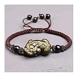 DJDEFK Halskette Feng Shui Pixiu Piyao Armband Gold Obsidian Wohlstand Amulett Reichtum Armband Talisman Anziehen Geld Gute Glück Unisex (Color : Espresso Cord)