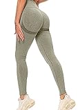 Hoppole Damen Slim Fit Leggings mit High Waist Bauchkontrolle Seamless Blickdichte Scrunch Butt Stretch Trainingshose Yogahose Fitnesshose Grün S