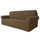 MAXIJIN Super Stretch Couch Bezug für 3-Sitzer Couch, 1-teilige Universal-Sofabezüge Wohnzimmer Jacquard Spandex Möbelschutz Hunde Haustierfreundliche Couch Schonbezug (3 Sitzer, Braun)