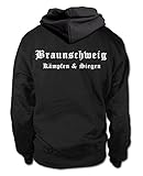 shirtloge Braunschweig - Kämpfen & Siegen - Fan Kapuzenpullover - Schwarz (Weiß) - Größe XL