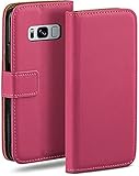 moex Klapphülle für Samsung Galaxy S8 Hülle klappbar, Handyhülle mit Kartenfach, 360 Grad Schutzhülle zum klappen, Flip Case Book Cover, Vegan Leder Handytasche, Pink