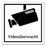 6 Stück Videoüberwachung Aufkleber/Schild 7.5 x 7.5cm, schwarz/weiß, Achtung Überwachungskamera, Warnaufkleb