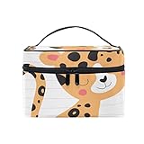 Reise-Kosmetiktaschen, niedlicher Leopard, Tier, T-Shirt, Design, Vektor, mit tragbarem Top-Griff, Make-up-Organizer, Taschen für Frauen, für Frauen und Mädchen, Reisen, 22,9 x 16,2 x 16,5