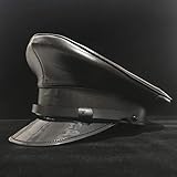 SHANGGUAN Schwarzes Leder Deutschland Offizier Visier Cap Army Hut Cortical Military Hats Police Cap Cosplay Halloween Hut Größe M L XXL (Farbe : Schwarz, Größe : 59cm)
