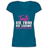 Schwester und Tante Geschenk - Tante - Frau - Legende - Schlechter Einfluss - Weiß/Fuchsia - L - Türkis - Tante schlechter einfluss - XO1525 - Damen T-Shirt mit V