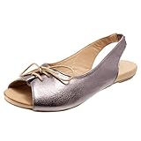 Sandalen Slingpumps Damen,TIFIY Mode atmungsaktiv Mode Lace-Up römische Schuhe Fisch Mund Strand Slipper 2019 Strandschuhe （Silber,38 EU)