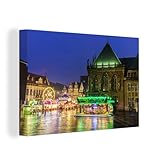 OneMillionCanvasses - Leinwand Bilder XXL - 140x90 cm - Bremen - Weihnachtsmarkt - Deutschland - Wand bilder - Wandbilder Wohnzimmer - Wandbilder Schlafzimmer - Kunstdruck - Wanddek