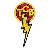Elvis TCB Aufnäher – Taking Care of Business – Schwarz, Rot und Gelb – Elvis Presley TCB Lightening – Stickerei zum Aufbügeln – Größe: 4,6 x 9,4