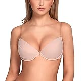 VIVISENCE Eve 1012 Push-Up BH Dame Transparent Rückenfrei Abnehmbar Musterlos EU, Beige,75E