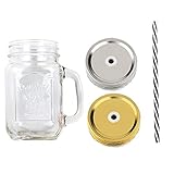 ana® - 6 Stück Trinkgläser Henkelgläser COUNTRY STYLE | mit Schraubdeckel und Strohhalm | 48 cl (Ø 7,5 x 13,5 cm)
