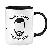 Tassenbrennerei Tasse mit Spruch Onkels mit Bart sind die Collsten, Geburtstagsgeschenk, Geschenk für Onkel (Schwarz)