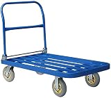 CTO Service Transport Cart Warehouse Pritsche, Umschlaganhänger, Klapparmlehne, Soft Rubber Mute Wheel, Beladung 200Kg, Metallgehäuse, Blau,70 * 50cm (LW)