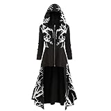 Watopia Damen Vintage Lange Mantel Umhang Gothic Hoodie,Jacke Plus Size High Low Sweater Einfarbig Lange Bluse Tops Langer Kapuzenpullover Oberteile Outwear Cosplay Kostü