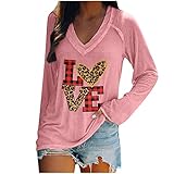 HNOFIQNF Bluse Damen Basic Sweatshirts Valentinstag Tops für Frauen Sexy V-Ausschnitt Love Print Tee Casual Langarm Shirts Geschenke Tops Loose Fit Weiche Bequeme B