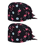 TENDYCOCO 2pcs OP Haube Flamingo Muster Baumwolle Medizin Kleidung Zubehör Unisex Frauen Herren Chemotherapie Pflege Kopfbedeckung Kopf Schutz Schönheitssalon Krank