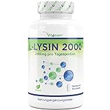 L-Lysin 2000 - 365 Tabletten - 1000 mg pro EINER Tablette - Aus pflanzlicher Fermentation - Laborgeprüft - Ohne unerwünschte Zusätze - Hochdosiert - Veg