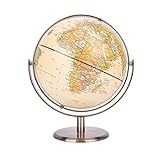 EXERZ 20cm Antiker Globus/ Schülerglobus- Metallbasis Bronzierte Farbe- Carte en Anglais - Alle Richtungen 360 ° drehbar - Pädagogische/ geografische/ Schreibtischdekoration - Schule, Zuhause, Bü