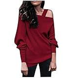 Damen Plain Batwing Langarm Schulterfrei T-Shirts Sexy Casual Tunika Tops Stilvolle Lose Slim Fit Pullover Tees B