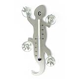 HAB & GUT -TG001- Edelstahl- Fenster - Thermometer Gecko Edelstahl Nirosta, 14 cm mit 4 starken Saugnäpfen zur Befestigung innen/auß