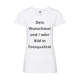 Damen T-Shirt Bedrucken - Text und Bild individuell auf Ihr T-Shirt Drucken Lassen | Personalisiert Farbe Weiss, Größe M