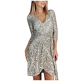 Baiomawzh Damen Sexy V-Ausschnitt Pailletten Abendkleid Paillettenkleid mit Gürtel Elegant Glitzer Kleid Partykleid Sexy Bodycon Glänzend Cocktailkleider Festliches Kleider Geschenke für F