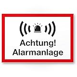 Komma Security Achtung Alarmanlage Kunststoff Schild 30 x 20 cm - Achtung Vorsicht Alarmgesichert - Hinweis Hinweisschild Alarm - Haus Gebäude Objek