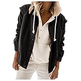 Sonojie Damen Sweatjacke Kapuzenjacke Cordjacke mit Knöpfen Lange Zip Hoodie Pullover Kapuzenpulli Outwear Sweatshirt Kapuzenpullover Jacken Herbst Winter mit R