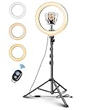 Selfie Licht 10' LED-Ringlicht Ringleuchte 135cm Stativ mit Fernbedienung 1/4 Schraube 3 Farbe 11 Helligkeitsstufen für Kamera Gopro Handy TikTok YouTube Vlog usw