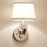 ZHLYYSD Doek Schaduw Wandlamp Eenvoudige Linnen Slaapkamer Lamp Wandlamp Gepolijst Chroom Nachtkastje Wandlamp E14 Woonkamer Kinderkamer Kantoorverlichting