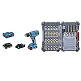 Bosch Professional 18V System Akku-Bohrschrauber GSR 18V-21 (max. Drehmoment: 55 Nm, inkl. 2x2,0 Ah Akku, Ladegerät GAL 18 V-20, in L-BOXX) & 40-tlgs. Bohrer Bit S