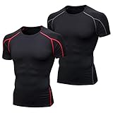 Niksa Funktionsshirt Herren Kurzarm 2 Stück Kompressionsshirt Männer Laufshirt Sportshirt mit Rundhalsausschnitt Fitness XL