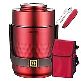 Yeah-hhi Auslaufsicheres Thermobehälter Für Essen Lunchbox Kalt/Warm Halten 12H Mit Lunchpaket Und Besteck Für Männer, Frauen, Schule, Büro, Picknick, Reisen,Rot,1.5L