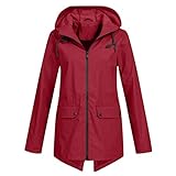 YAOBF Regenjacke Damen Wasserdicht Regenjacke mit Kapuze Wasserdicht Regenparka Regenmantel Outdoorjacken Sportjacken Windbreaker Jacken ÜBergangsjacke Winddichte Wasserabweisend(Rot 1,XL)