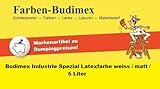 Budimex Industrie Spezial-Latexfarbe, weiss / matt / 5 Liter / Die ideale Wandfarbe für hoch beanspruchte Räume / Ideal für Räume in denen geraucht wird ! / Die gestrichene Oberfläche wird schmutzabweisend u. abwaschbar !