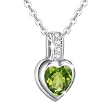 AGVANA Geburtsstein Herz Kette Mit Anhänger 925 Sterling Silber August Synthetischer Peridot Halskette Feinen Schmuck Geschenk Für Frauen, Länge: 45