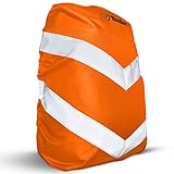 Riedler Rucksack Regenschutz speziell für Alltagsrucksäcke und Schulranzen, 100% wasserdichte Regenhülle mit stark reflektierenden Streifen (Neon Orange)