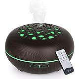 WD&CD Aroma Diffuser Luftbefeuchter 550ml mit Fernbedienung, Ultraschall Vernebler Duftlampe Öle Diffusor mit 7 Farben LED Wasserlose Abschaltautomatik - Dunkelb