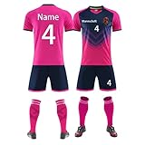 Benutzerdefiniert Trikot T-Shirt Shorts 2 Teiliges Set Jeder Name Nummer Team Logo - Fußballtrikot Kinder Männer Jungen Personalisierte Fußballtrikots (Rosa)