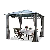 TOOLPORT Gartenpavillon 3x3 m wasserdicht ALU Deluxe Polycarbonat Dach ca. 8mm Pavillon 4 Seitenteile Partyzelt grau 9x9