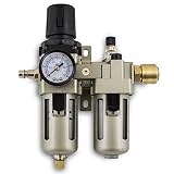 BITUXX® Druckluft Wartungseinheit Wasserabscheider Oeler 1/4' Druckminderer Druckregler max. Druck 10 Bar (1.0 Mpa) inklusive Steckkupplung