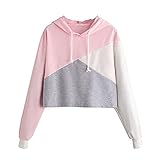 Siennaa Pulli Damen Frauen, Teenager Mädchen Bauchfrei Kapuzenpullover Gedruckt Langarm Kurz Hoodie Sweatshirt Crop Pullover Tops Langarmshirt (Rosa, S)