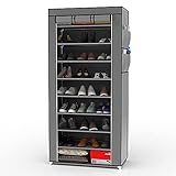 INTIRILIFE Faltschrank 170x58x28 cm in ASCH GRAU - mit Reißverschluss Stoffschrank Kleiderschrank Schuhregal mit 9 Ablagefächern - Camping Steckschrank Textil Garderob