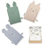 Räuberella Waschlappen 3er Set aus Musselin Geschenk zur Geburt (Blau-Beige-Mint)