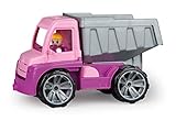 Lena 04451 TRUXX Kipper Pink, Fahrzeug ca. 27 cm, Muldenkipper LKW mit vollbeweglicher Spielfigur, robuster Kipplaster, Mulde kippbar, Spielfahrzeug für Mädchen ab 2 Jahre in rosa,